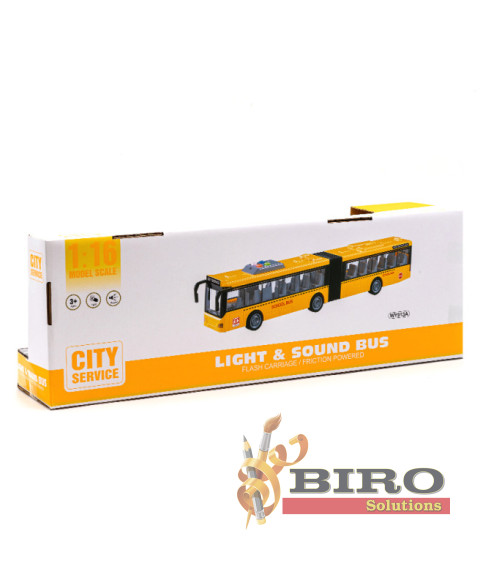 Autobus cu inertie "Double Articulated Bus" galben (lumini,sunete)